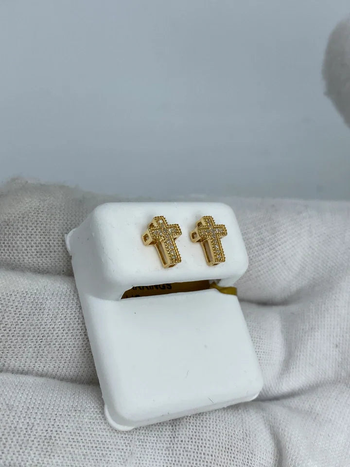 14K Gold Cross Diamond Earrings - additional product view 3