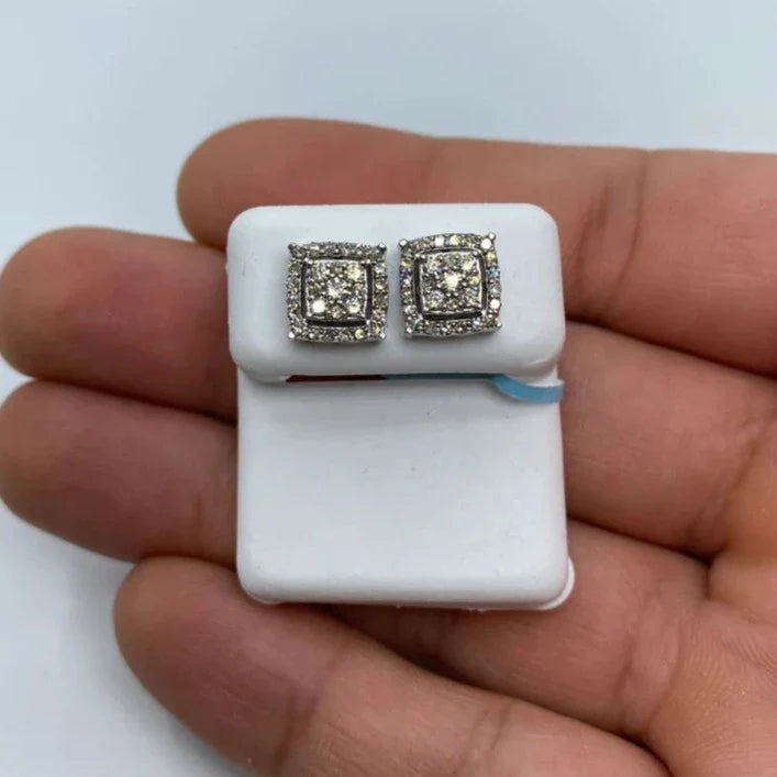 14K Gold Square Box Diamond Earrings Large in white gold - close-up product photo
