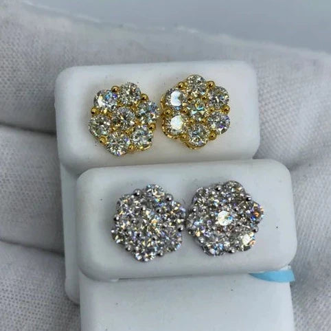 14K Gold Flower Diamond Earrings 2.4 Ct - additional product view 5