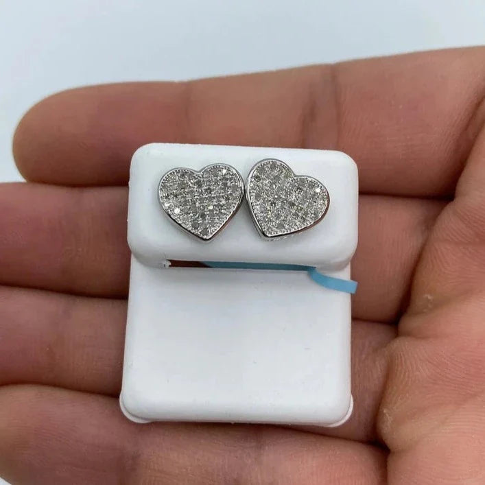 14K Gold Heart Solid Rim Diamond Earrings in white gold, Large - close-up product photo