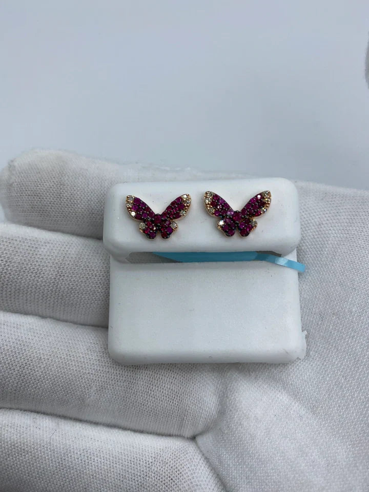 14K Gold Purple Butterfly Diamond Earrings - additional product view 5
