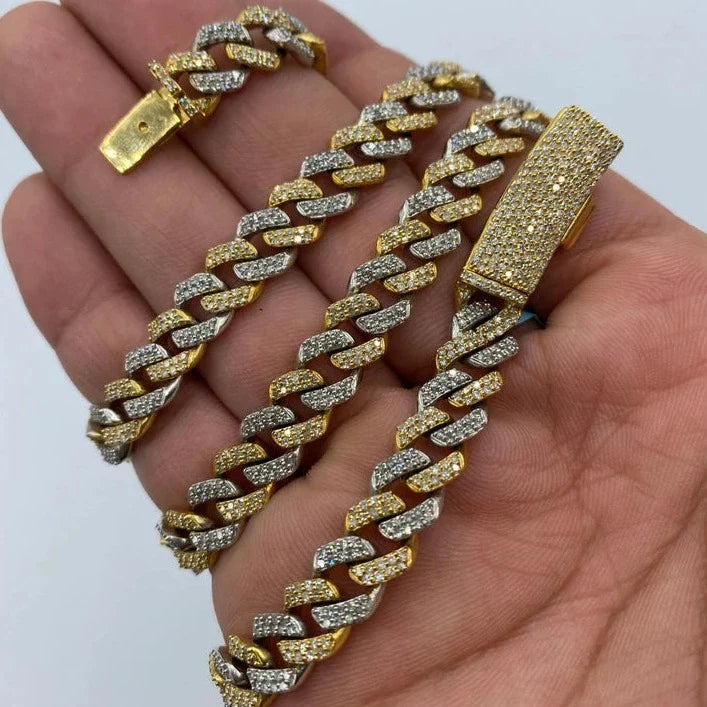 14K Gold 8mm Cuban Link Diamond Chain 16–22 in in white & yellow (two-tone), 20" - close-up product photo