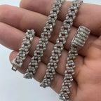 10K Gold 6.5mm Cuban Link Diamond Baguette Chain 18–24 in in white gold, 18" - close-up product photo