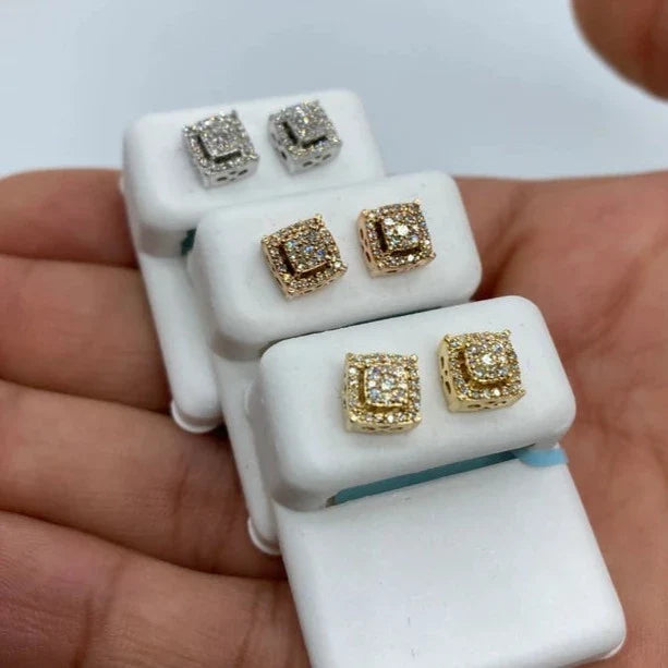 14K Gold Square Box Diamond Earrings - additional product view 6
