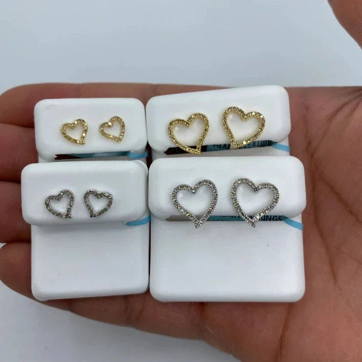14K Gold Open Heart Diamond Earrings - main product photo