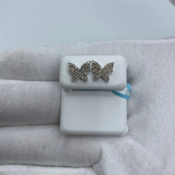 14K Gold Butterfly Diamond Earrings in white gold, Large - close-up product photo