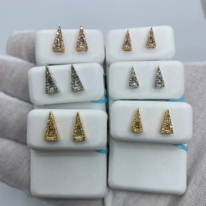 14K Gold Large Isosceles Triangle Diamond Baguette Earrings - additional product view 7
