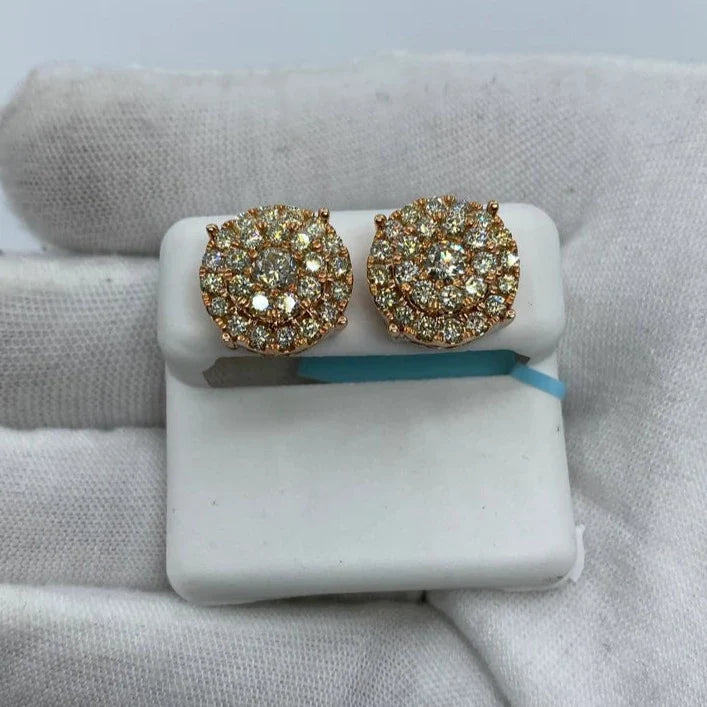 14K Gold Thick Circle Double Layer Cake Diamond Earrings 3.3 Ct in rose gold - close-up product photo