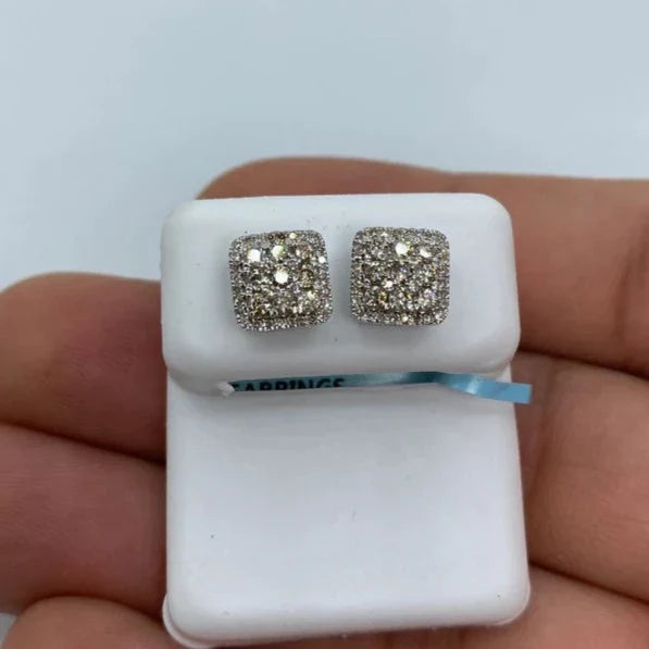 14K Gold Classic Square Diamond Earrings in white gold, Small - close-up product photo