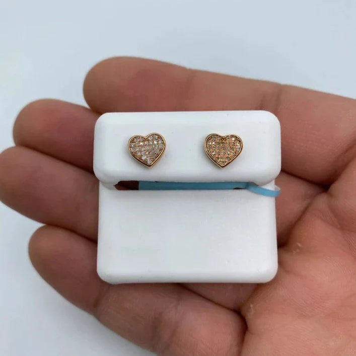 14K Gold Heart Solid Rim Diamond Earrings in rose gold, Medium - close-up product photo