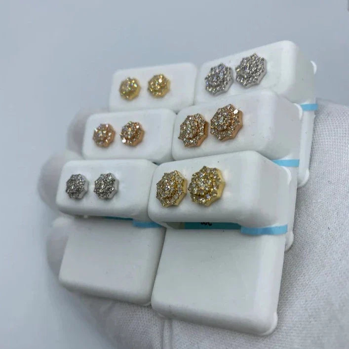 14K Gold Octagon Diamond Earrings - additional product view 3