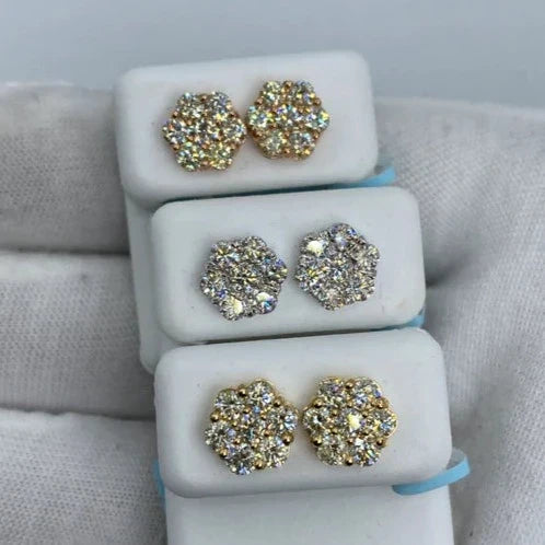 14K Gold Flower Diamond Earrings 1.8 Ct - additional product view 6