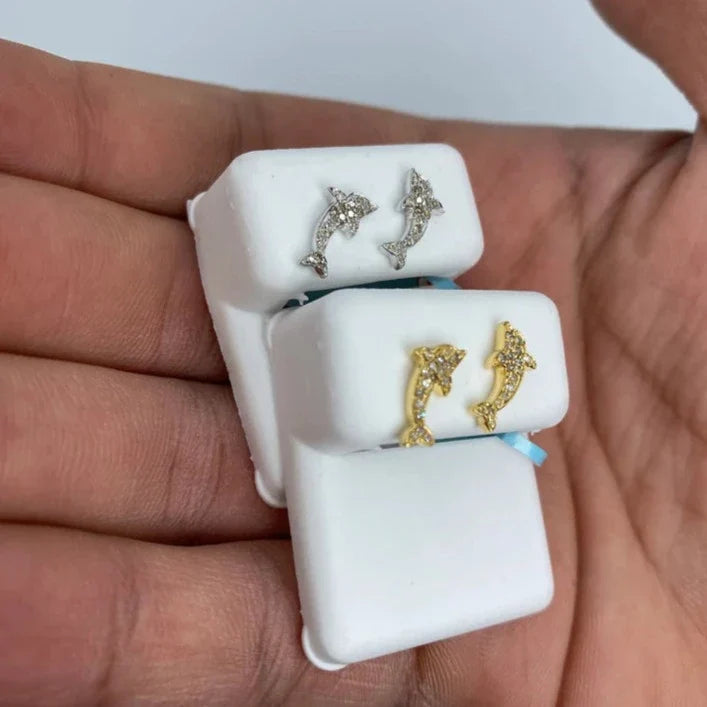 14K Gold Dolphin Diamond Earrings - additional product view 5