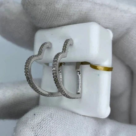 10K Gold Heart Hoop Diamond Earrings in white gold - close-up product photo