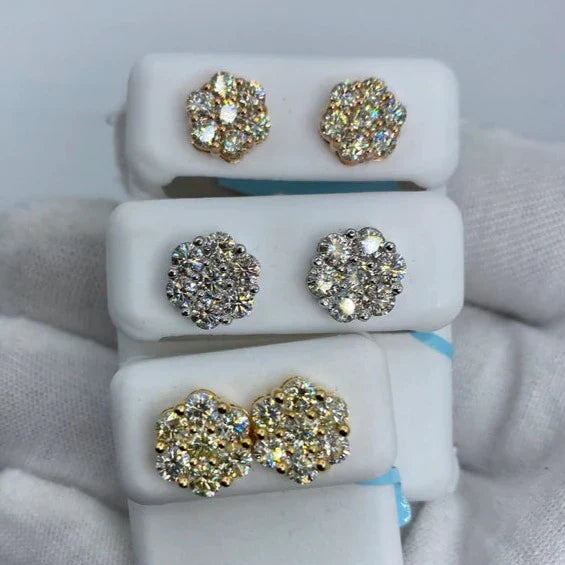 14K Gold Flower Diamond Earrings 2.6 Ct - additional product view 2
