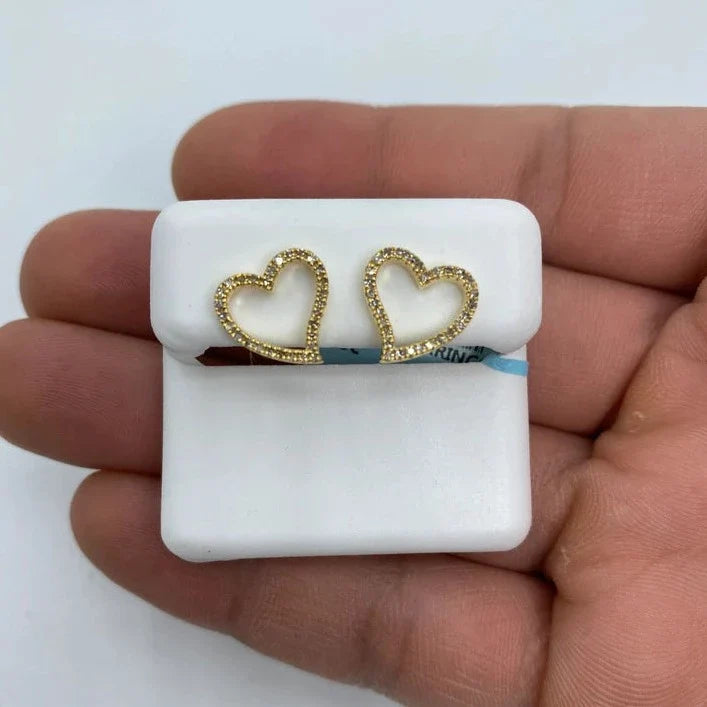 14K Gold Open Heart Diamond Earrings in yellow gold, Large - close-up product photo