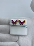 14K Gold Purple Butterfly Diamond Earrings in yellow gold, Large - close-up product photo