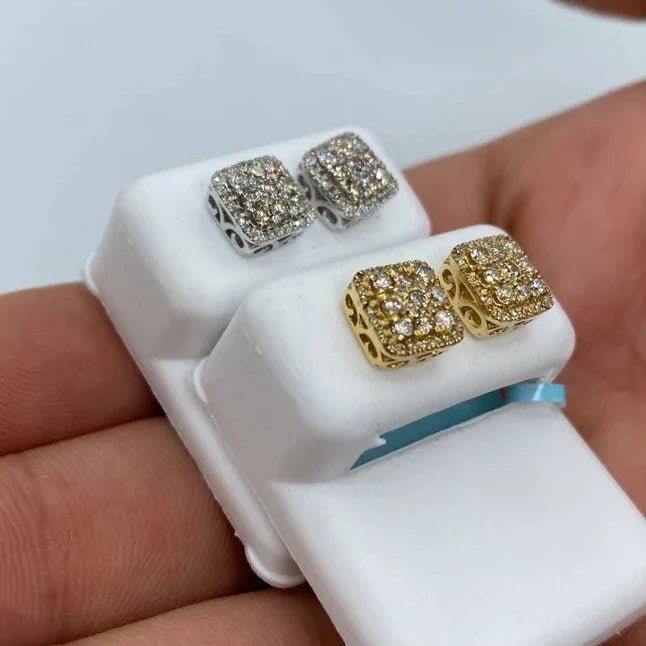 14K Gold Classic Square Diamond Earrings - additional product view 9