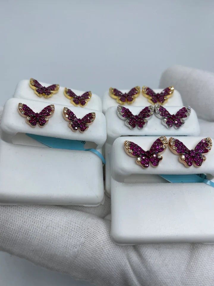 14K Gold Purple Butterfly Diamond Earrings - additional product view 4