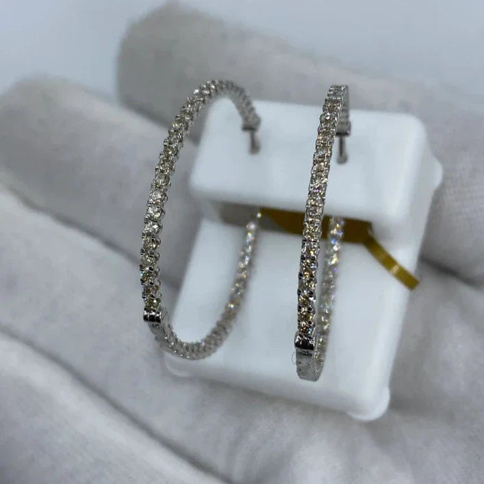 10K Gold Large Circle Hoop Diamond Earrings in white gold - close-up product photo