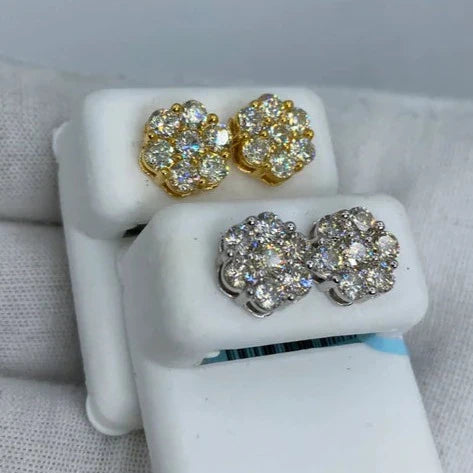 14K Gold Flower Diamond Earrings 2.4 Ct - additional product view 2