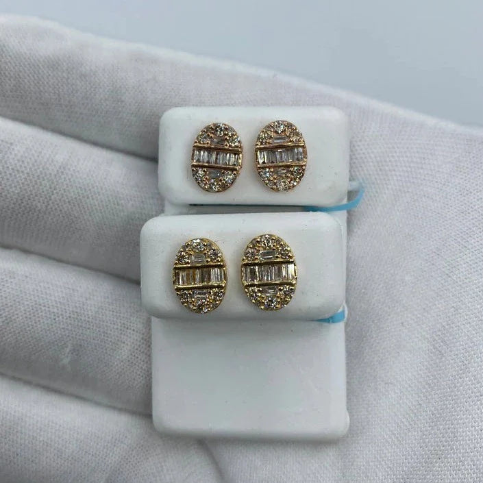 14K Gold Oval Diamond Baguette Earrings - additional product view 2