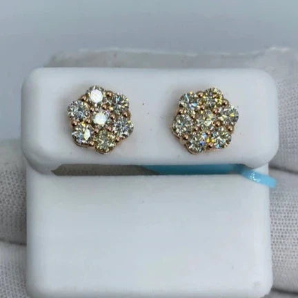 14K Gold Flower Diamond Earrings 2.6 Ct in rose gold - close-up product photo