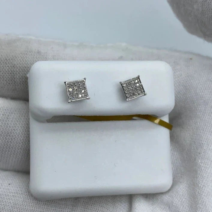 10K Gold Square Diamond Earrings 0.2 Ct in white gold - close-up product photo