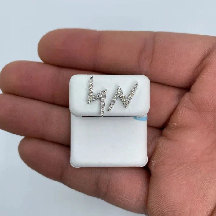 14K Gold Lightning Diamond Earrings in white gold, Large - close-up product photo