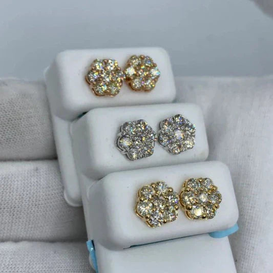 14K Gold Flower Diamond Earrings 1.8 Ct - additional product view 2