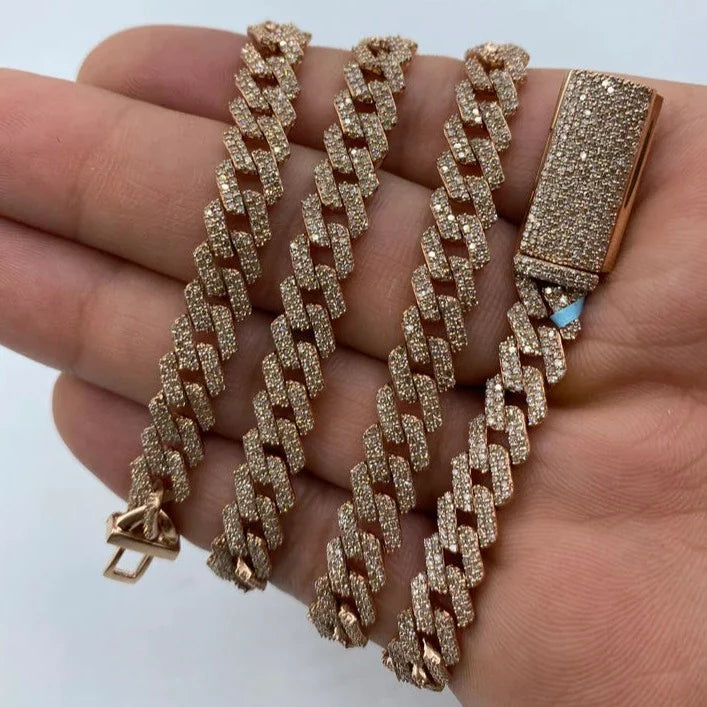14K Gold 8mm Cuban Link Diamond Chain 16–22 in in rose gold, 22" - close-up product photo