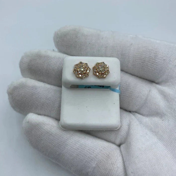 14K Gold Octagon Diamond Earrings in rose gold, Large - close-up product photo