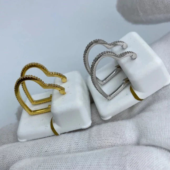 10K Gold Heart Hoop Diamond Earrings - main product photo