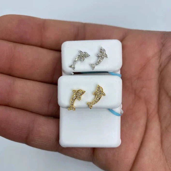 14K Gold Dolphin Diamond Earrings - additional product view 2