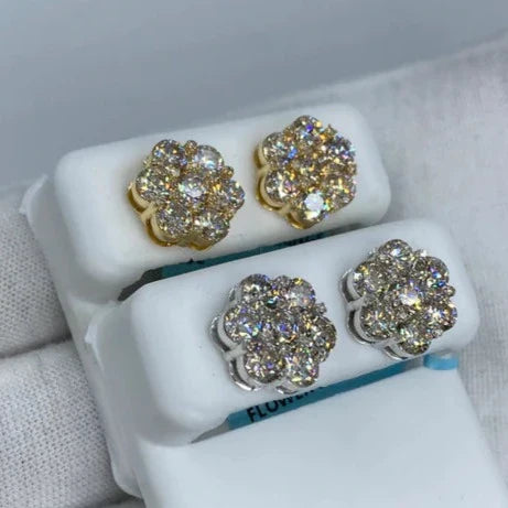 14K Gold Flower Diamond Earrings 5.3 Ct - additional product view 2