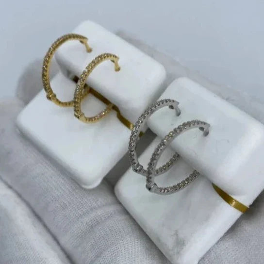 10K Gold Small Circle Hoop Diamond Earrings - main product photo