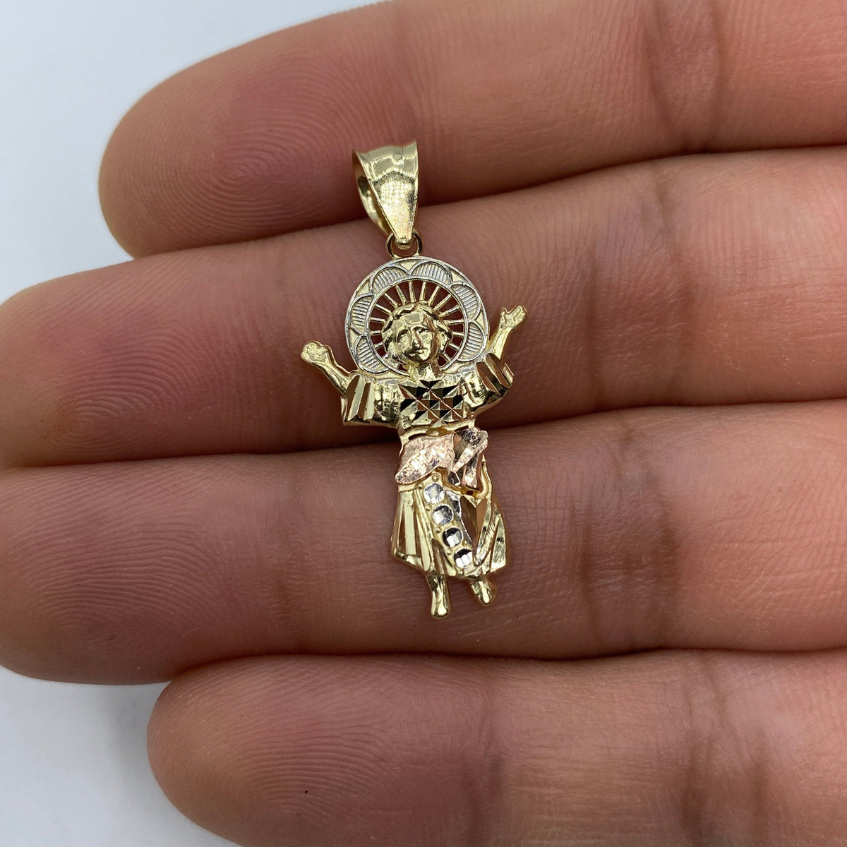 14K Gold Jesus Save Us Pendant - additional product view 5