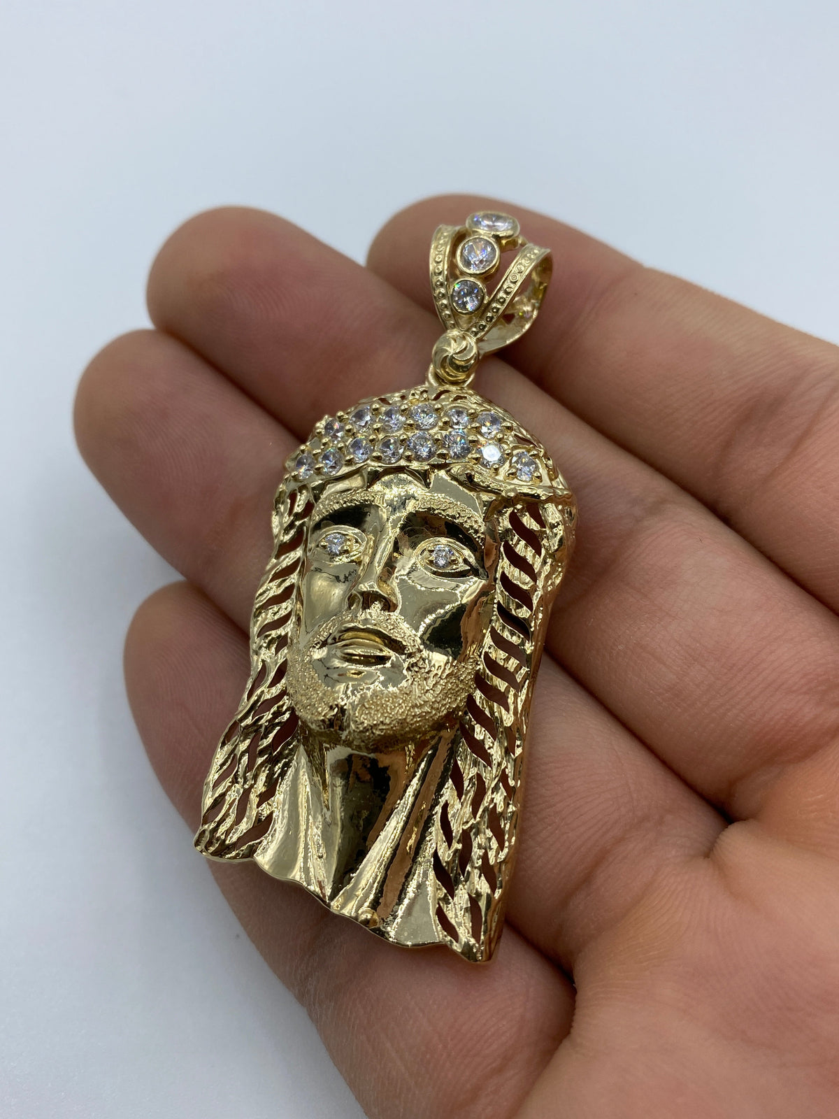 14K Gold Jesus Head Pendant 2.5 in - additional product view 4