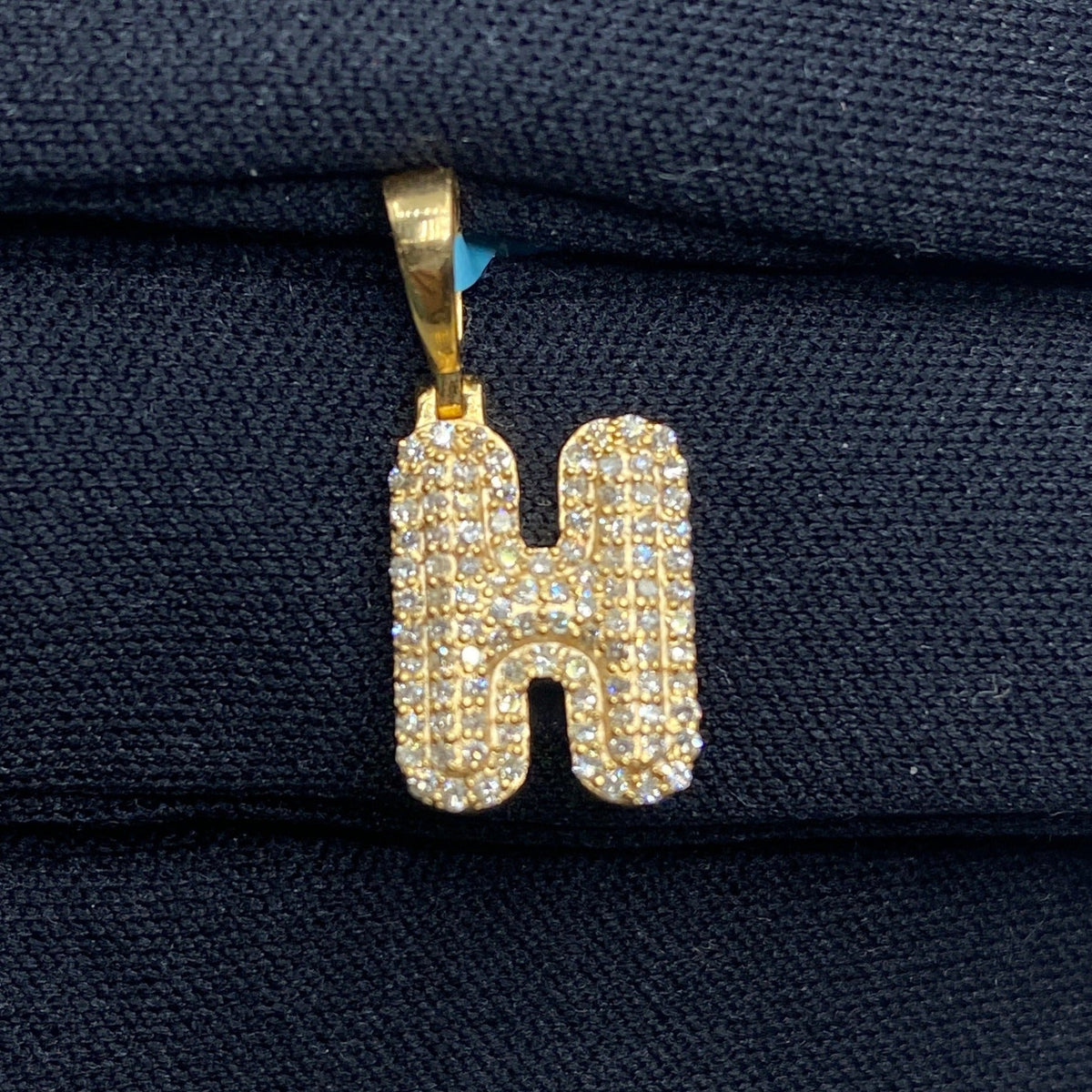 14K Gold Initial H Bubble Diamond Pendant - additional product view 2