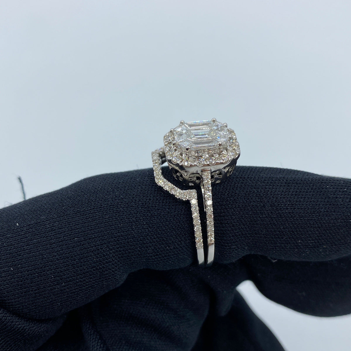 14K Gold Jumbo Rectangle Stacked Diamond Baguette Engagement Ring - additional product view 8