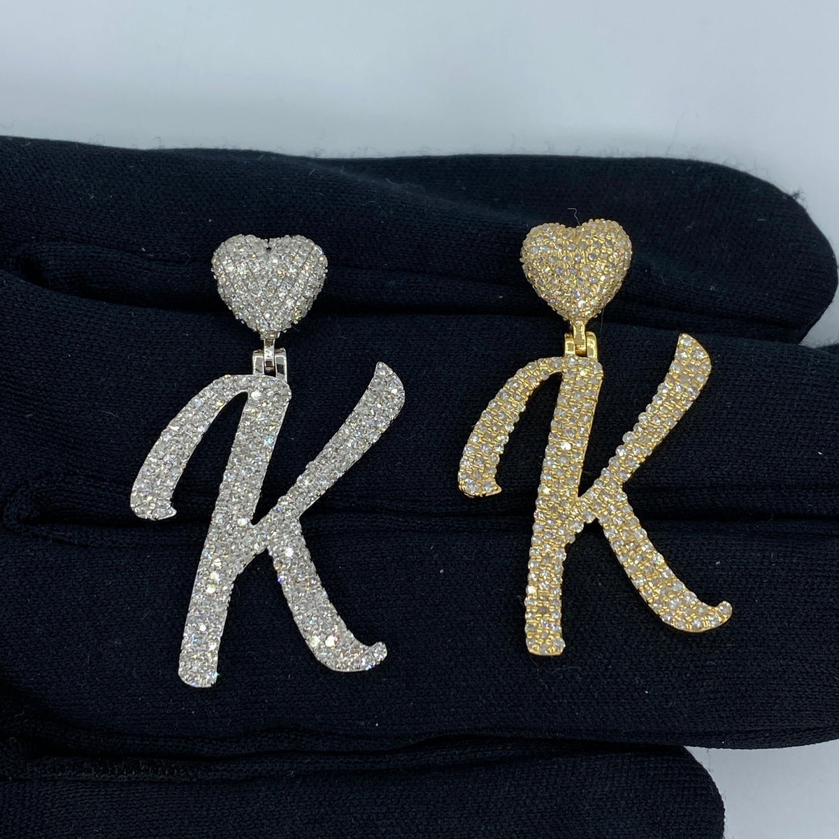 14K Gold Initial K Script Heart Diamond Pendant - main product photo