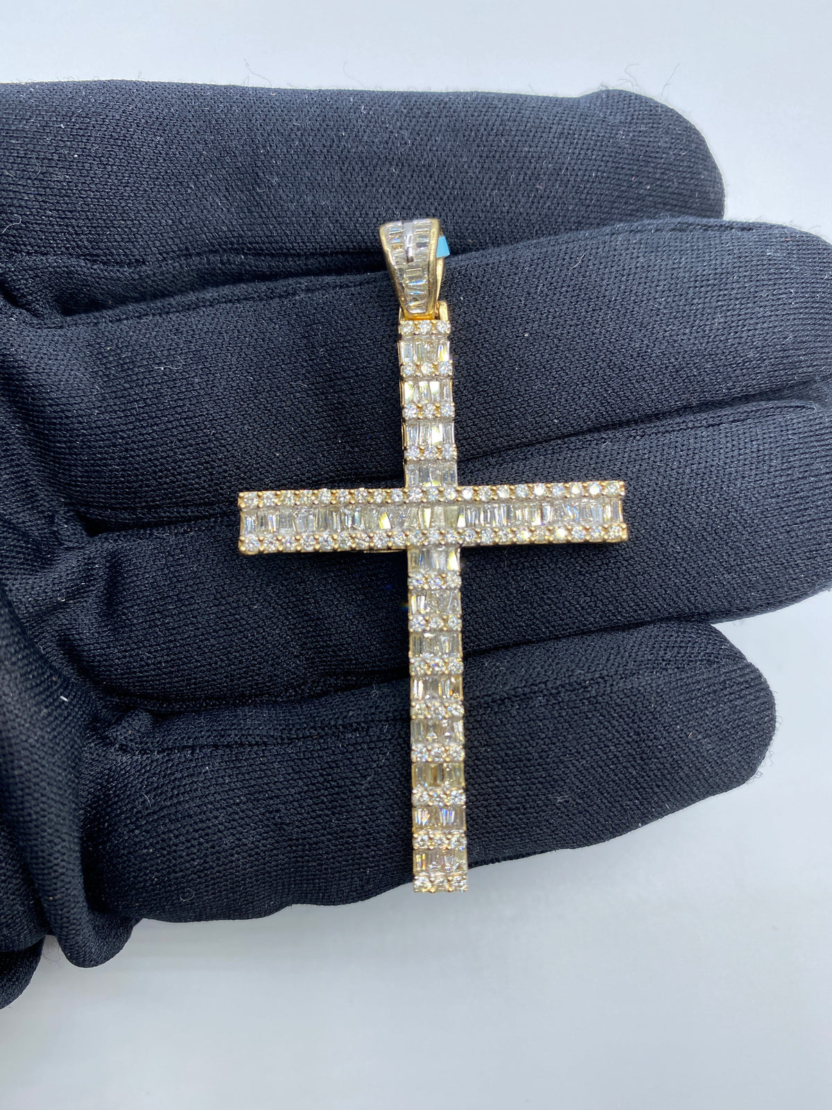 14K Gold Cross Diamond Baguette Pendant - additional product view 2