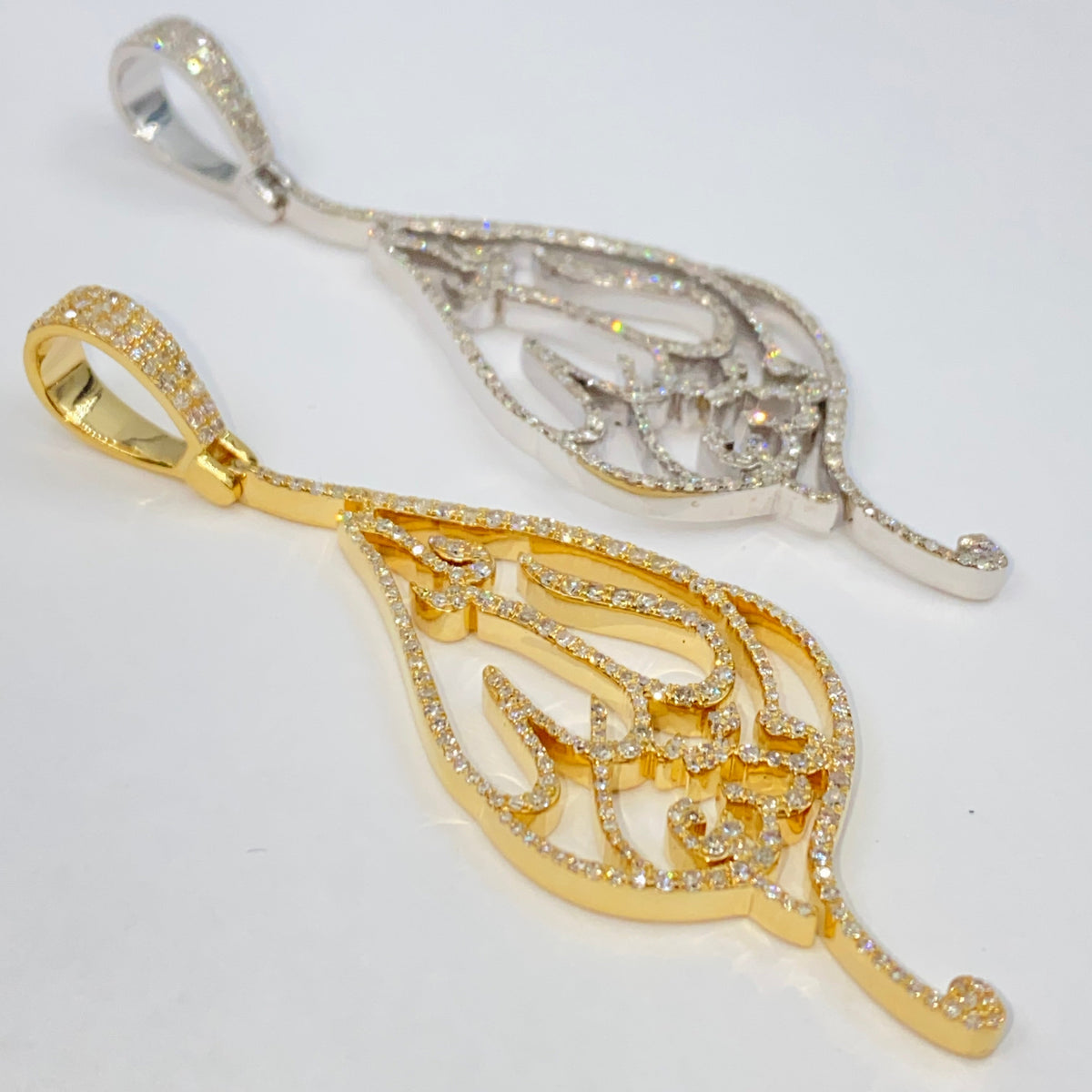 14K Gold Allah Leaf Diamond Pendant - additional product view 4