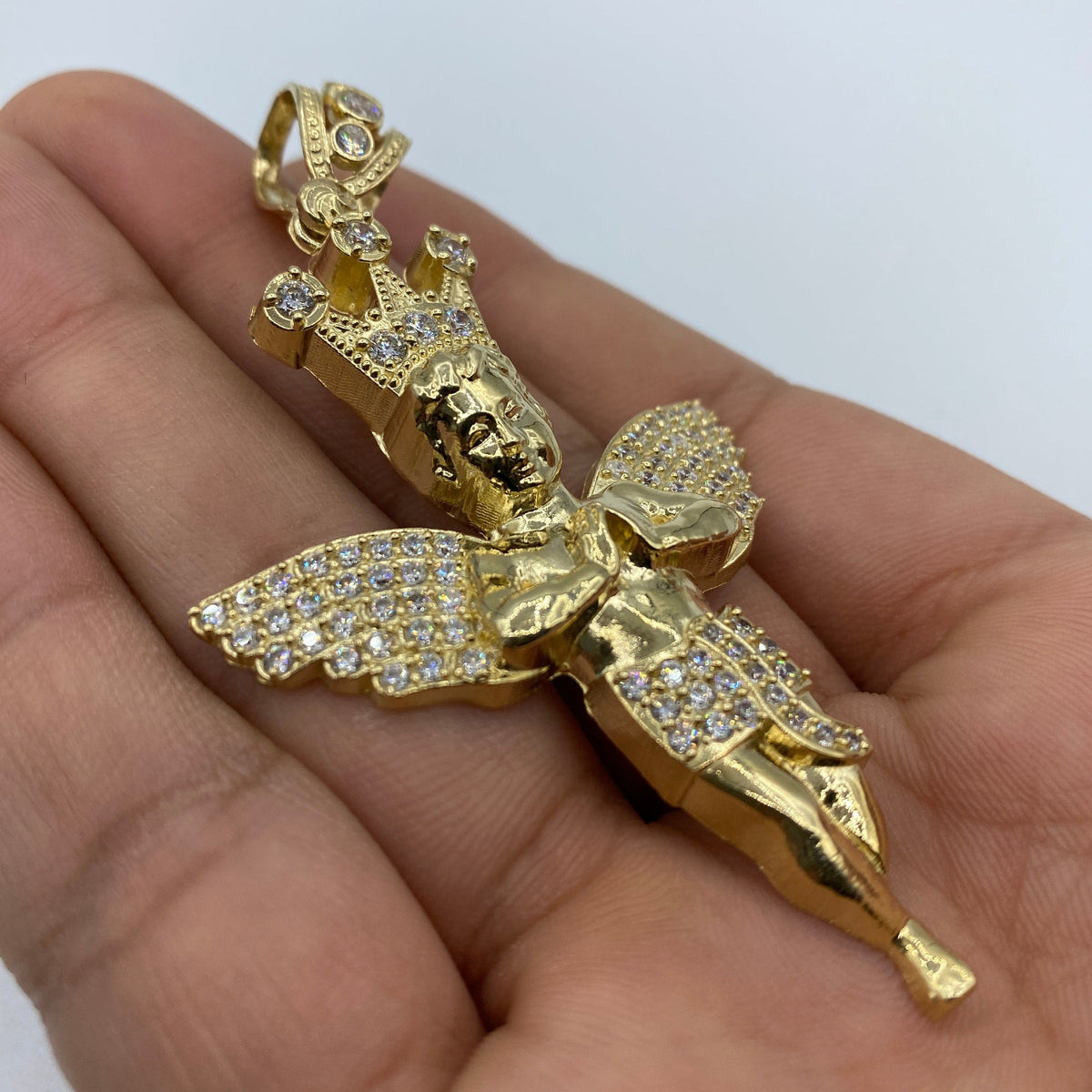 14K Gold Baby Angel with Crown Pendant 3.0 in - additional product view 7