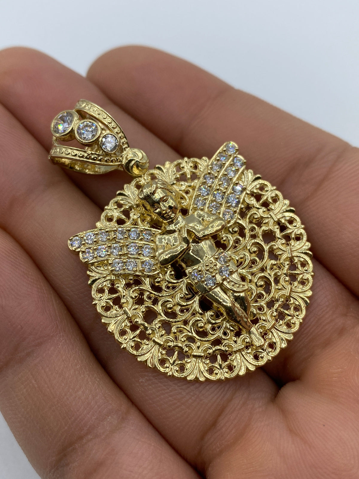 14K Gold Baby Angel Round Medallion Pendant - additional product view 6
