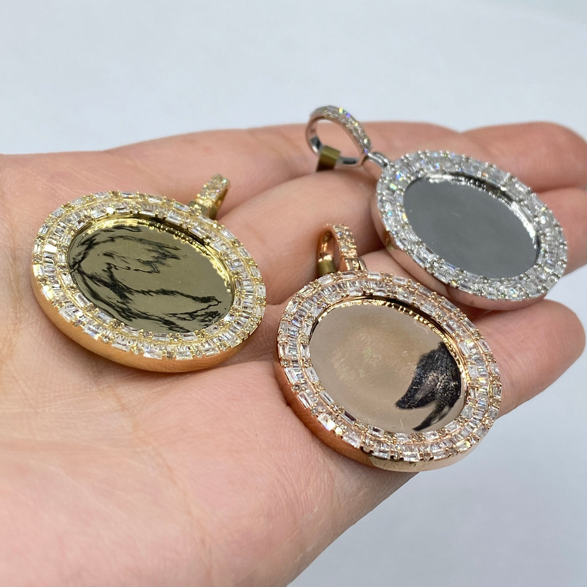 10K Gold Circle Diamond Baguette Photo Pendants - additional product view 3