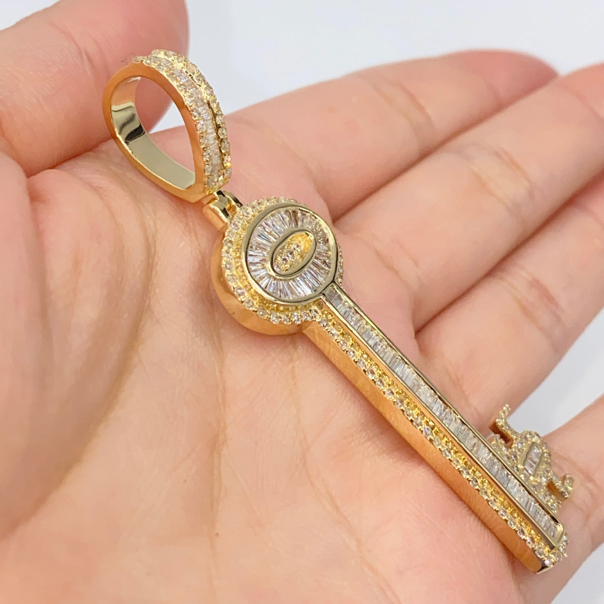 14K Gold Treasure Key Diamond Baguette Pendant - additional product view 3