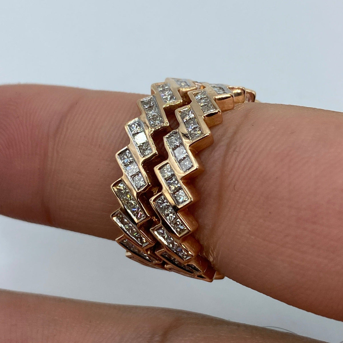 14K Gold Double Eternity Baguette Cuban Link Diamond Ring - additional product view 4