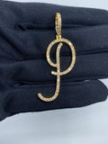 14K Gold Initial P Large Script Diamond Pendant in yellow gold - close-up product photo
