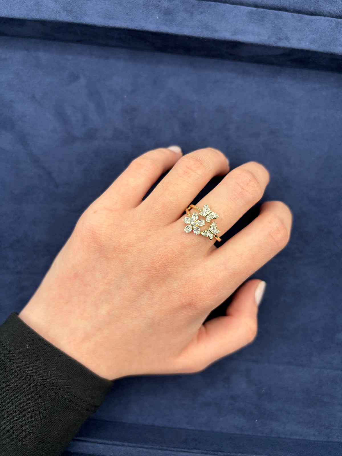 14K Gold Flower Butterfly Diamond Ring - additional product view 9